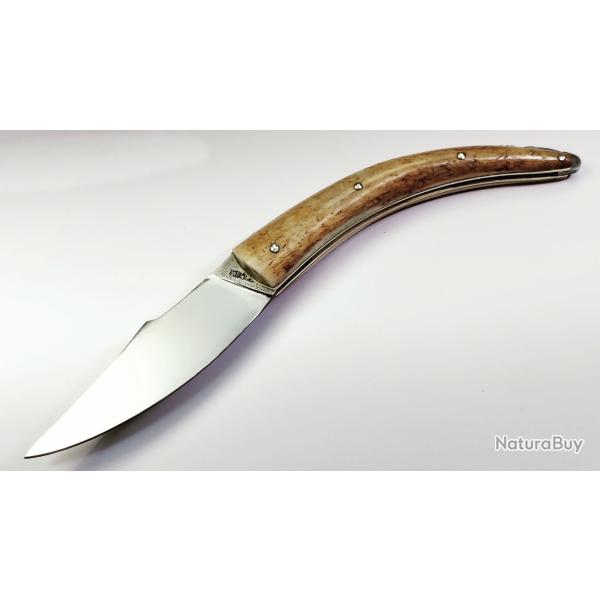 COUTEAU FAIT MAIN * LAME ACIER NIOLOX - BOIS DE CERF * Ex. UNIQUE * COUTELLERIE D'�LE DE FRANCE