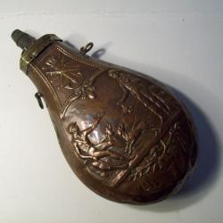 poire a poudre noire vide tr&egrave;s ancienne beau d&eacute;cors cuivre