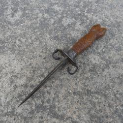 Stylet Couteau sans Fourreau Pic Poign&eacute;e Bois Tete de Reptile Serpent