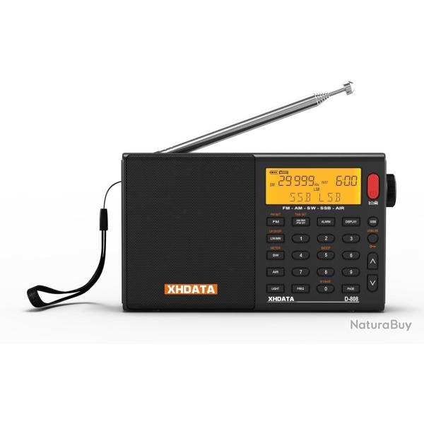 D808 Ondes Courtes Radio Portable, Poste Radio FM/SW/MW/LW SSB Air Band World Receiver, RDS, Radio