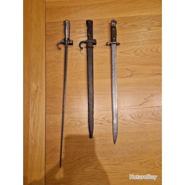Lot de 3 ba�onnette 1er guerre Fr et GB Berthier Lebel et Lee Enfield