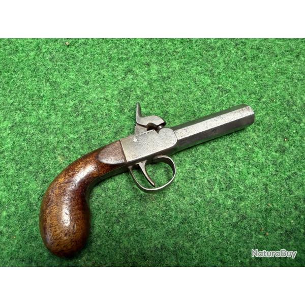 PISTOLET A COFFRE A PERCUSSION  CANON LISSE  19 �ME