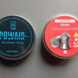 Lot 2 bo&icirc;tes plomb POWAIR 0,47g + SOLOGNAC 0,75g en 4,5MM