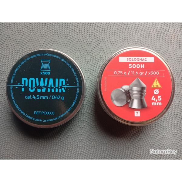 Lot 2 bo�tes plomb POWAIR 0,47g + SOLOGNAC 0,75g en 4,5MM