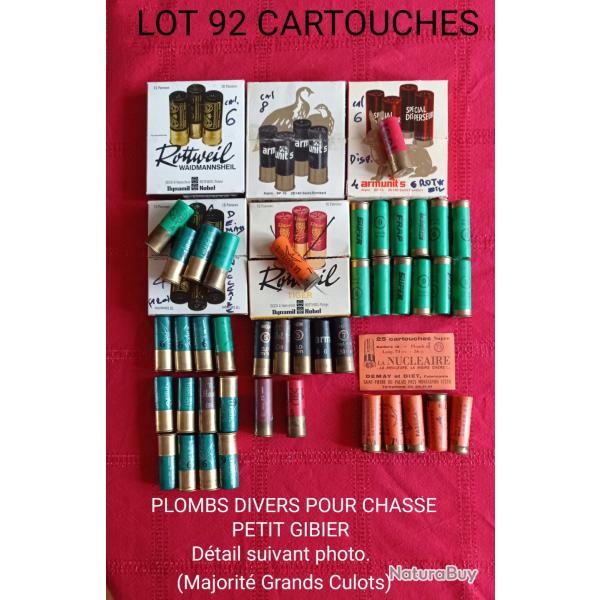 CARTOUCHES       Lot de 82 Cartouches  Cal 12/ 70
