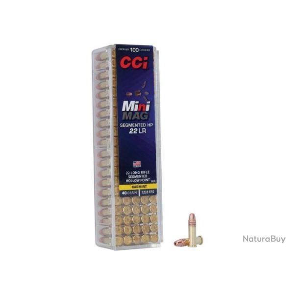 Boite de 100 Cartouches .22LR CCI MINI MAG CUIVREE Hollow Point (HP) 40gr