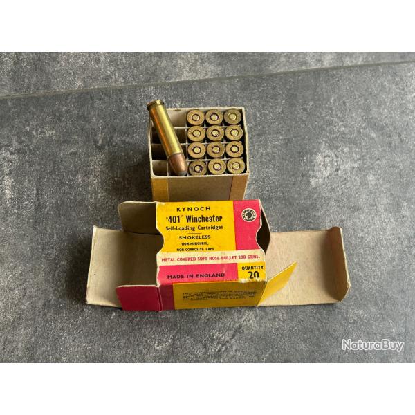 Boite KYNOCH de 13 cartouches .401 Winchester SL - balle cuivre pointe plomb
