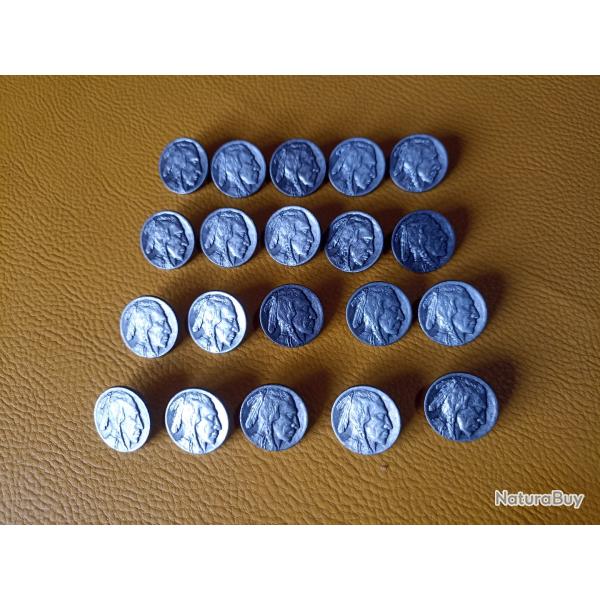 Lot de 20 boutons � t�te Sioux (Diam�tre 22 mm)