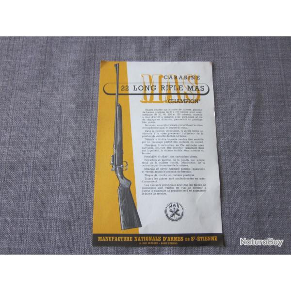 Ancienne publicit� d'origine de la carabine MAS Champion 22lr