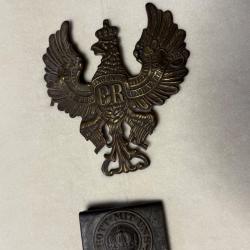 AIGLE DE CASQUE A POINTE  PRUSSIEN  ET SA BOUCLE DE CEINTURON  1914 / 1918