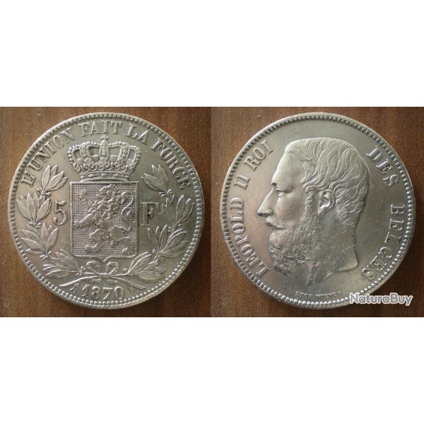 Belgique 5 Francs 1870 Argent Leopold 2 Roi Des Belges Piece Frcs Frs Frc