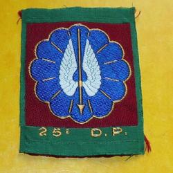 25&deg; D.P, Division Parachutiste, type 1356, coupole ovale , carr&eacute; vert parachute ouvert bleu sur fond