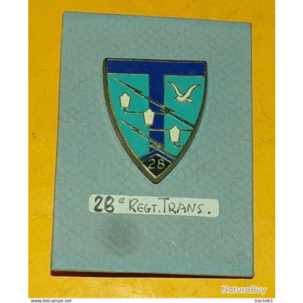 28� R�giment de Transmissions, �cu, 2 pontets ,�cu dor� fond bleu clair T bleu fonc� foudres oiseau