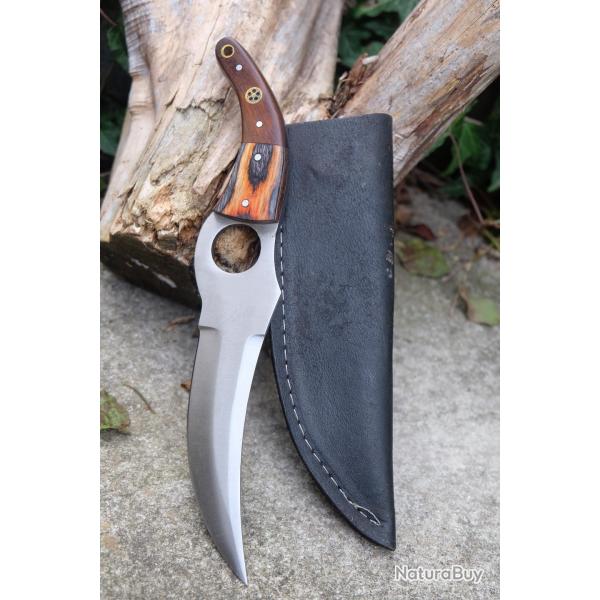 Couteau De Cuisine & Rando Lame Acier Carbone 1055 Fa�on Huusk Etui Cuir Fabrication Artisanale