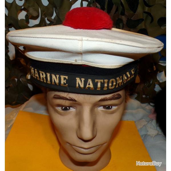 BERET BACHI DE LA MARINE NATIONALE  DE L'ARMEE FRANCAISE AVEC POMPON ROUGE , TAILLE 56 FABRICATION F