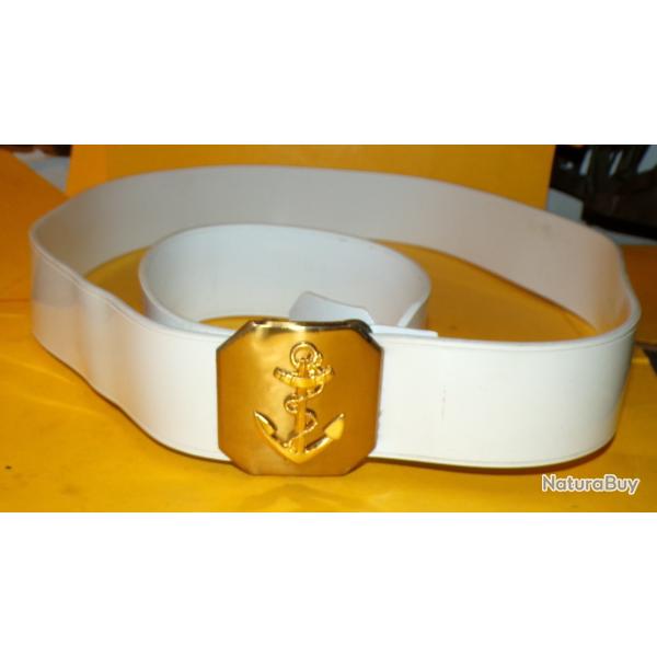 CEINTURON DE LA MARINE NATIONALE  DE L'ARMEE FRANCAISE , MATIERE P.V.C BLANC  ,  GRANDE TAILLE  125