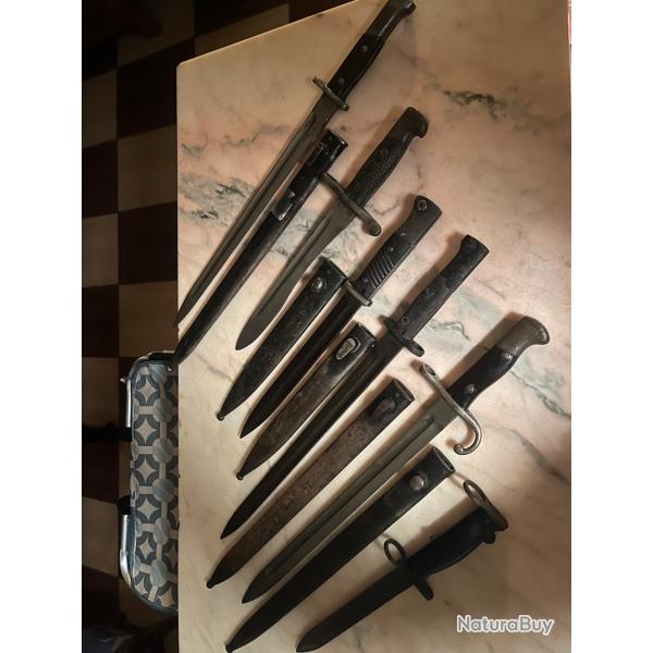 Lot de 6 ba�onnettes dont une sans fourreau ensemble en bel �tat