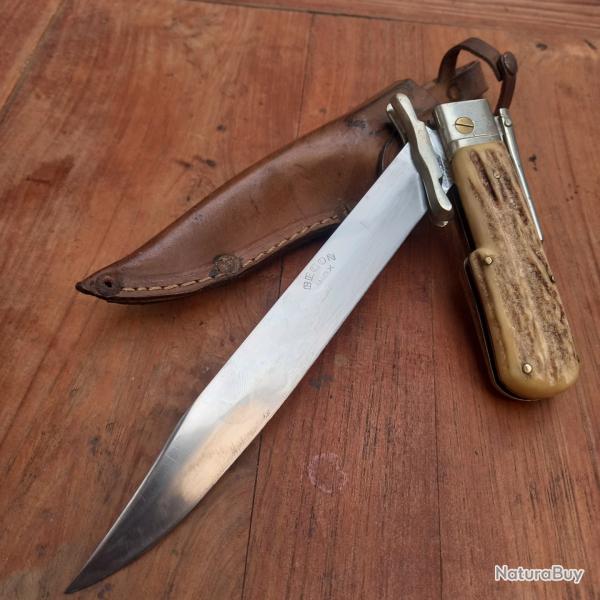 Solide Couteau de Chasse � la d estaing BEGON Inox Manche en Bois de Cerf avec �tui en cuir