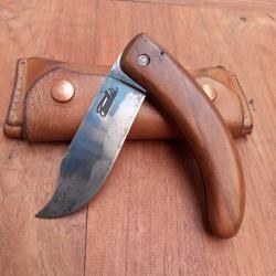 Couteau Artisanal CORSE CECCALDI Manche en Bois avec &Eacute;tui en cuir