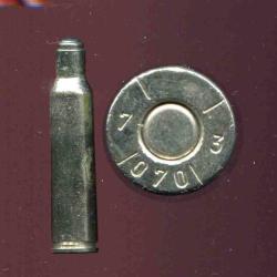 6.5 x 55 Mauser - cartouche de tir r&eacute;duit - petite balle et &eacute;tui nickel&eacute;s - marquage : /7/3/070.
