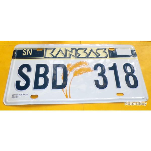 PLAQUE IMMATRICULATION VEHICULE U.S.A : KANSAS SBD 318 , ETAT VOIR PHOTOS . POUR TOUT RENSEIGNEMENT