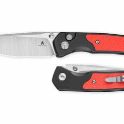 Couteau Bestechman Icebreaker Lame Acier D2 Manche Black Alu & G10 Red Button Lock BTKMK16A
