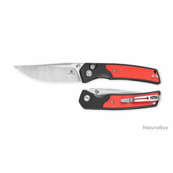 Couteau Bestechman Icebreaker Lame Acier D2 Manche Black Alu & G10 Red Button Lock BTKMK16A