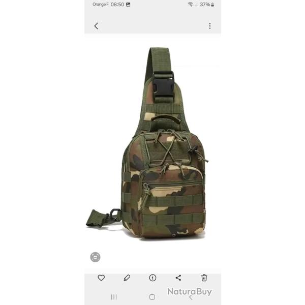 Sac militaire tactique CAMO � bandouliere (devant derri�re) chasse, p�che, rando...