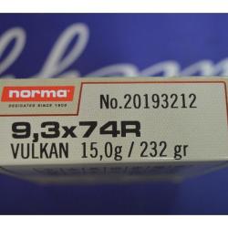 1 BOITE DE 20 BALLES  9.3X74 R NORMA VULKAN 15G/232GR  NEUVE