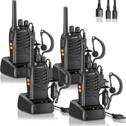 Talkie Walkie 4pcs 16 Canaux TOT VOX CTCSS/DCS Longue Port&eacute;e Casque Lampe Rechargeable USB Alarme