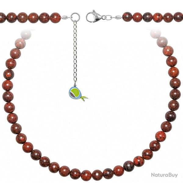 Collier en jaspe breschia - Perles rondes 8 mm - 38 cm