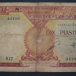 Cambodge, laos, vietnam billet de 10 piastres tb