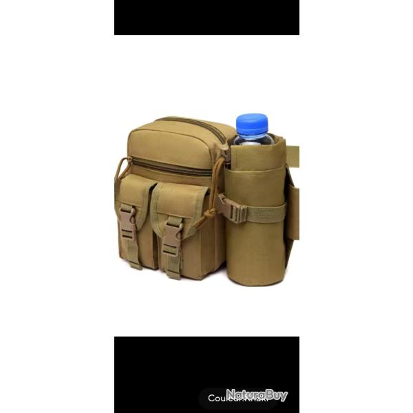 Sacoche militaire tactique TAN avec etui bouteille chasse, p�che, rando, airsoft, arm�e, s�curit�...