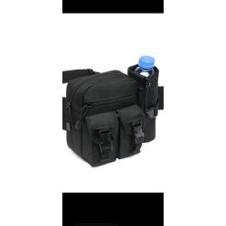 Sacoche banane militaire tactique NOIR avec porte bouteille sport,chasse, p&ecirc;che, rando, airsoft...