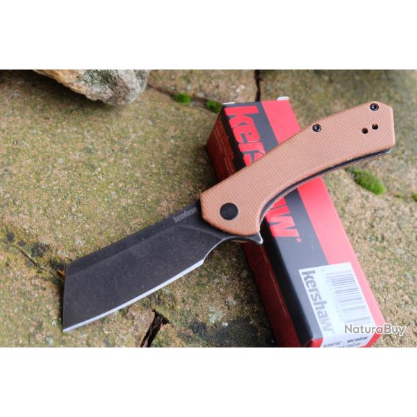 Couteau Kershaw Static Brown Micarta Lame Cleaver Acier D2 Black KIVT Linerlock Clip 3445MCBBW