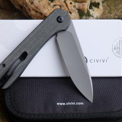 Couteau Civivi Elementum Button Lock Dark Green Lame Acier 14C28N Manche Micarta IKBS Clip C2103C