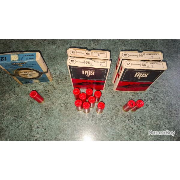 RARE LOT 60 CARTOUCHES MUNITIONS CALIBRE 12 65 MM PLOMBS 6 7 IRIS