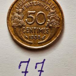 1 pi&egrave;ce 50 centimes, MORLON, 1938, &Oslash;15mm, avec raisin et sans fruit, et 9 ferm&eacute;, Cupro-Aluminium.