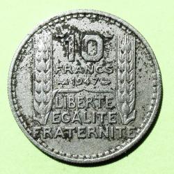 1 pi&egrave;ce 10 francs TURIN, 1947, petite t&ecirc;te, Cupro-Nickel - Lot 55 - Pi&egrave;ce ayant circul&eacute;