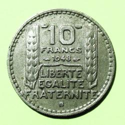 1 pi&egrave;ce 10 francs TURIN, 1948, petite t&ecirc;te, Atelier B, Cupro-Nickel - Lot 56 - Pi&egrave;ce ayant circul&eacute;