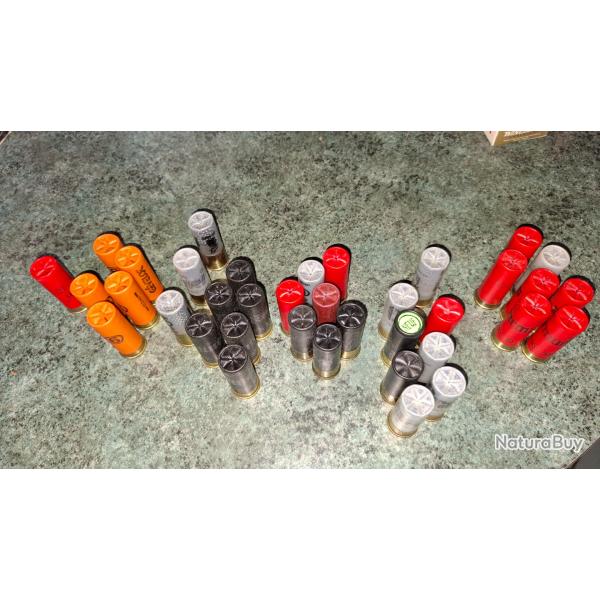 LOT 37 CARTOUCHES MUNITIONS CALIBRE 12 65 67 MM PLOMBS 4 6 7 7.5 8 9 10