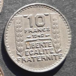 1 pi&egrave;ce 10 francs TURIN, 1949, petite t&ecirc;te, Cupro-Nickel - Lot 58 - Pi&egrave;ce ayant circul&eacute;