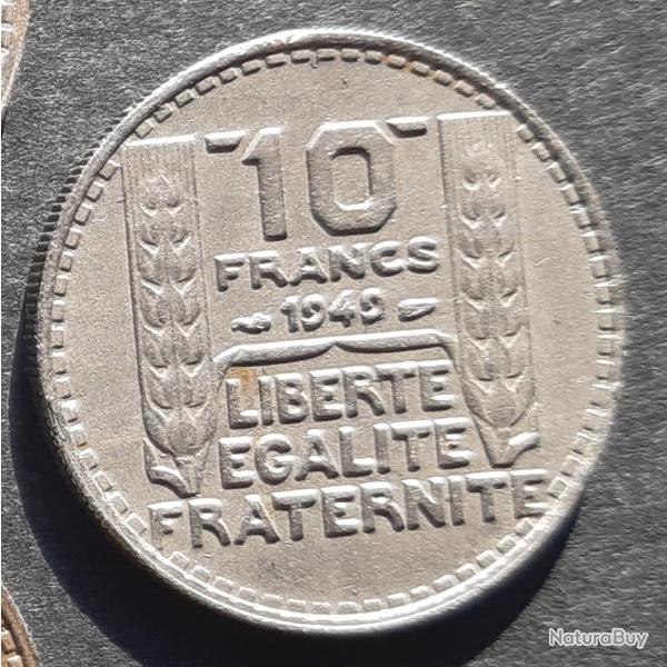 1 pi�ce 10 francs TURIN, 1949, petite t�te, Cupro-Nickel - Lot 58 - Pi�ce ayant circul�