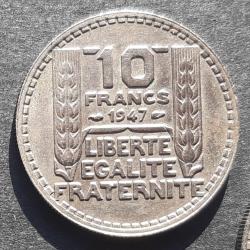 1 pi&egrave;ce 10 francs TURIN, 1947, grosse t&ecirc;te, rameaux courts, Cupro-Nickel - Pi&egrave;ce ayant circul&eacute;, Lot
