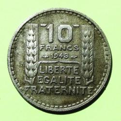 1 pi&egrave;ce 10 francs TURIN, 1948, petite t&ecirc;te, Cupro-Nickel - Lot 131 - Pi&egrave;ce ayant circul&eacute;