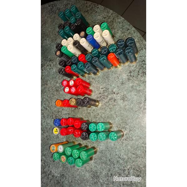 LOT 80 MUNITIONS CARTOUCHES CALIBRE 12 70 PLUS DE 4 KG DIVERS NUMEROS PLOMBS
