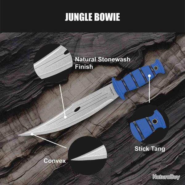 Couteau Condor Jungle Bowie Lame Acier 1075 Manche TPE Bleu Housse Cuir Salvador CTK3004HC