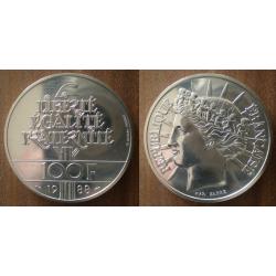 France 100 Francs 1988 NEUVE Fraternit&eacute; Piece Franc Argent Frcs Frc Frs