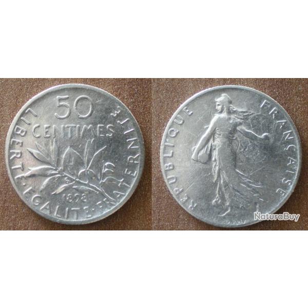 France 50 Centimes 1898 Piece Argent Semeuse Centime