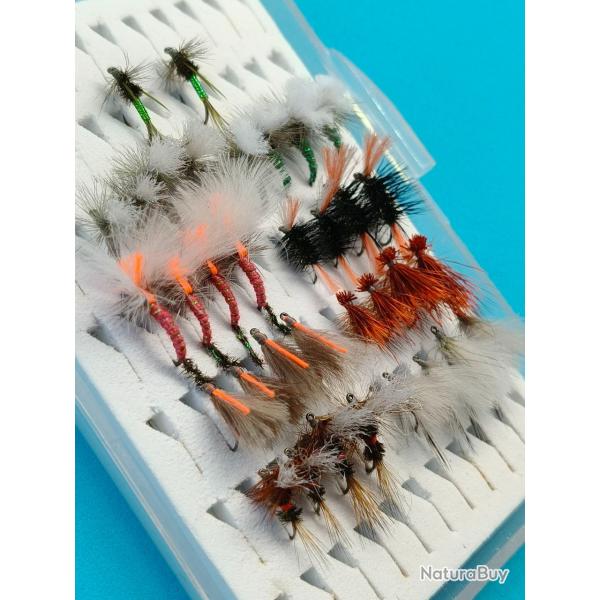 Lot de 34 Mouches S�ches "Les Classiques" - Hame�ons #14-16 (Sans Ardillon)